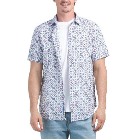 ROBERT GRAHAM Multi Linen Blend Short Sleeve Printed Shirt